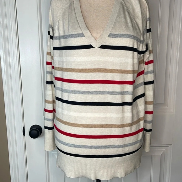 Loft Striped V-Neck Tunic Sweater Sz Large - Picture 3 of 9